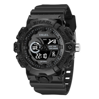 SMAEL elektroninis skaitmeninis laikrodis vyriškas Miitary Sport dvigubo laiko ekrano kvarcinis laikrodis su chronografu, neoniniu žaliu dirželiu, automatinis data 8081