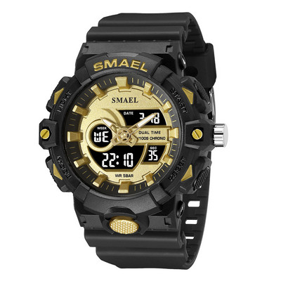 SMAEL elektroninis skaitmeninis laikrodis vyriškas Miitary Sport dvigubo laiko ekrano kvarcinis laikrodis su chronografu, neoniniu žaliu dirželiu, automatinis data 8081