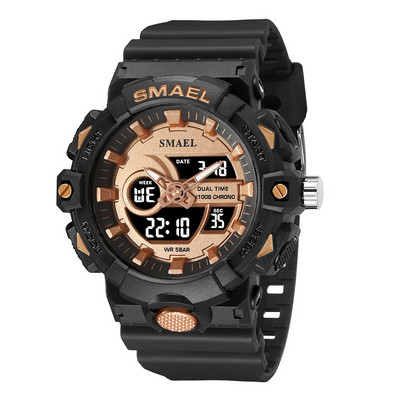 SMAEL elektroninis skaitmeninis laikrodis vyriškas Miitary Sport dvigubo laiko ekrano kvarcinis laikrodis su chronografu, neoniniu žaliu dirželiu, automatinis data 8081