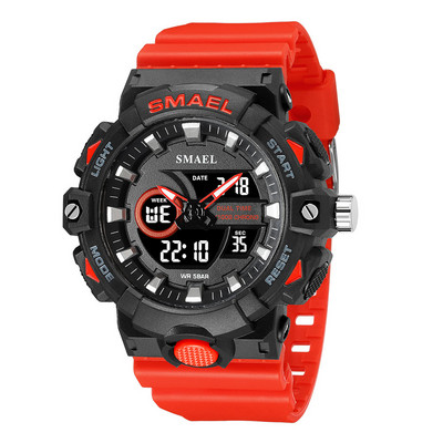 SMAEL elektroninis skaitmeninis laikrodis vyriškas Miitary Sport dvigubo laiko ekrano kvarcinis laikrodis su chronografu, neoniniu žaliu dirželiu, automatinis data 8081