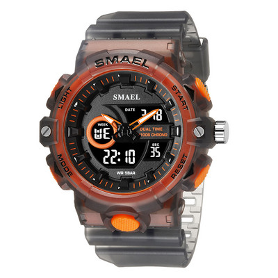 SMAEL elektroninis skaitmeninis laikrodis vyriškas Miitary Sport dvigubo laiko ekrano kvarcinis laikrodis su chronografu, neoniniu žaliu dirželiu, automatinis data 8081