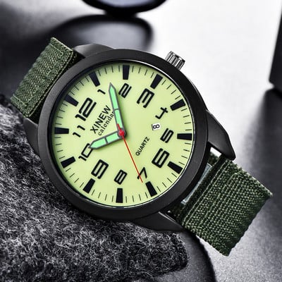 XINEW laikrodis Vyriški kariniai armijos laikrodžiai mada žalia audinio juosta Auto Date Kvarciniai rankiniai laikrodžiai Vyriški Relogio Masculino reloj hombre