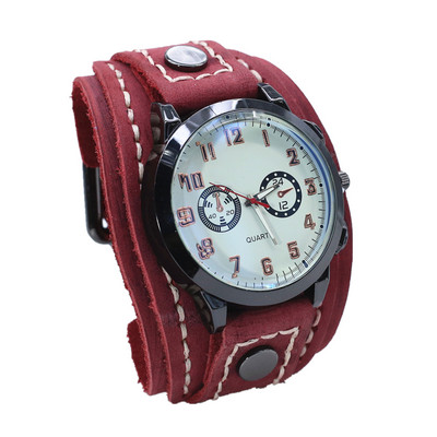 Új punk elektronikus mutató óra karkötő férfi barna fekete széles valódi bőr övszíj karkötők Homme férfi ékszerek