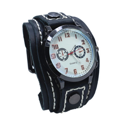 Új punk elektronikus mutató óra karkötő férfi barna fekete széles valódi bőr övszíj karkötők Homme férfi ékszerek