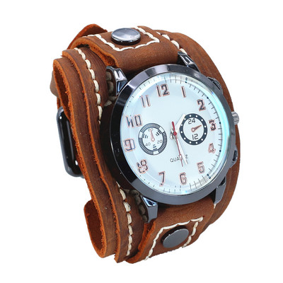 Új punk elektronikus mutató óra karkötő férfi barna fekete széles valódi bőr övszíj karkötők Homme férfi ékszerek