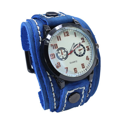 Új punk elektronikus mutató óra karkötő férfi barna fekete széles valódi bőr övszíj karkötők Homme férfi ékszerek