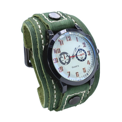 Új punk elektronikus mutató óra karkötő férfi barna fekete széles valódi bőr övszíj karkötők Homme férfi ékszerek