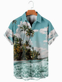 Férfi Hawaii Beach Print Férfi ingek Ocean Alkalmi divat zseb Hawaii hajtóka rövid ujjú ing
