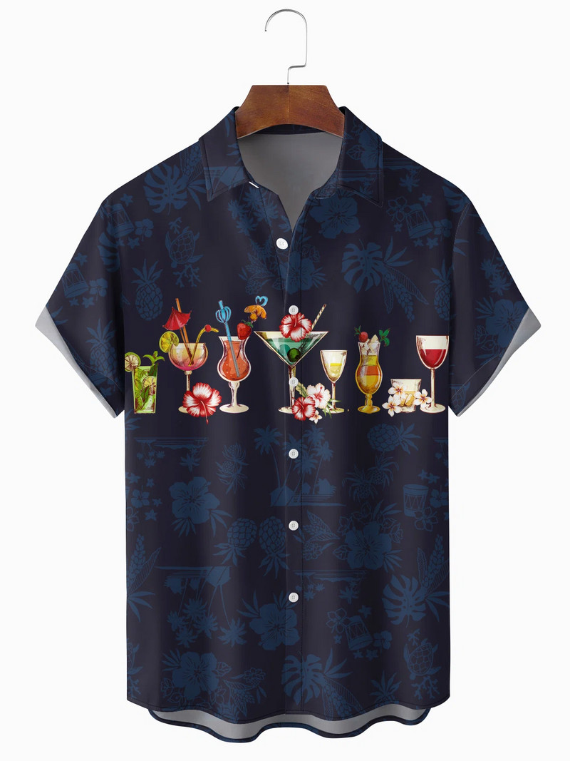 Férfi Hawaii Beach Print Férfi ingek Ocean Alkalmi divat zseb Hawaii hajtóka rövid ujjú ing