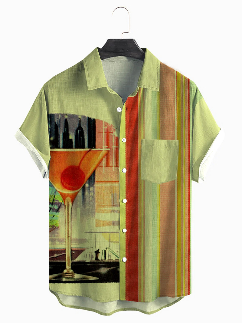 Férfi Hawaii Beach Print Férfi ingek Ocean Alkalmi divat zseb Hawaii hajtóka rövid ujjú ing