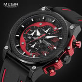 Ανδρικά ρολόγια Chronograph Quartz Megir για ανδρικό αδιάβροχο φωτεινό ρολόι χειρός με λαστιχένιο λουράκι για αγόρια 2051G-1N8