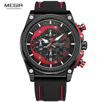 Ανδρικά ρολόγια Chronograph Quartz Megir για ανδρικό αδιάβροχο φωτεινό ρολόι χειρός με λαστιχένιο λουράκι για αγόρια 2051G-1N8