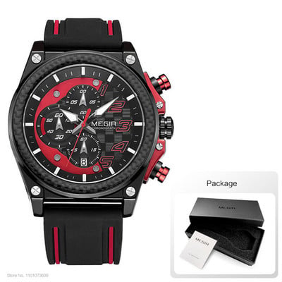 Ανδρικά ρολόγια Chronograph Quartz Megir για ανδρικό αδιάβροχο φωτεινό ρολόι χειρός με λαστιχένιο λουράκι για αγόρια 2051G-1N8