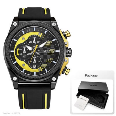 Ανδρικά ρολόγια Chronograph Quartz Megir για ανδρικό αδιάβροχο φωτεινό ρολόι χειρός με λαστιχένιο λουράκι για αγόρια 2051G-1N8
