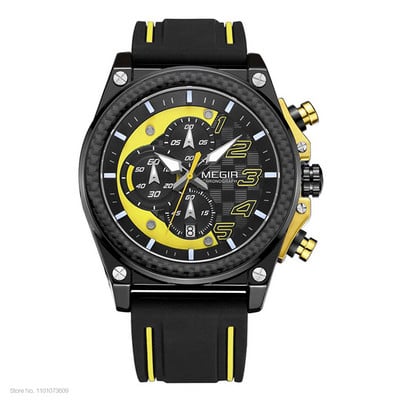 Ανδρικά ρολόγια Chronograph Quartz Megir για ανδρικό αδιάβροχο φωτεινό ρολόι χειρός με λαστιχένιο λουράκι για αγόρια 2051G-1N8