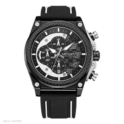 Ανδρικά ρολόγια Chronograph Quartz Megir για ανδρικό αδιάβροχο φωτεινό ρολόι χειρός με λαστιχένιο λουράκι για αγόρια 2051G-1N8