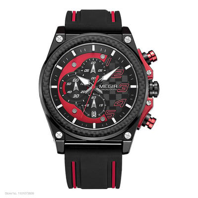Ανδρικά ρολόγια Chronograph Quartz Megir για ανδρικό αδιάβροχο φωτεινό ρολόι χειρός με λαστιχένιο λουράκι για αγόρια 2051G-1N8