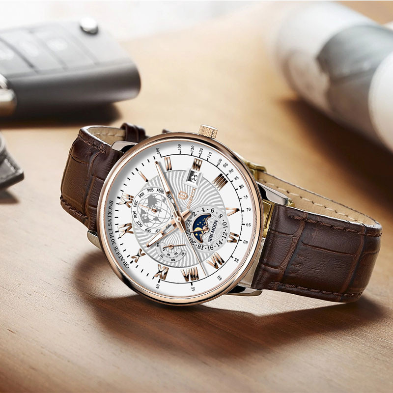 Madingi vyriški laikrodžiai Populiariausi prekės ženklo prabangūs mažo ciferblato dekoravimo data kvarcinis laikrodis vandeniui atsparus švytintis odinis sportinis vyriškas rankinis laikrodis