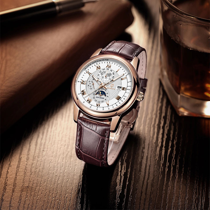 Madingi vyriški laikrodžiai Populiariausi prekės ženklo prabangūs mažo ciferblato dekoravimo data kvarcinis laikrodis vandeniui atsparus švytintis odinis sportinis vyriškas rankinis laikrodis