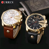 CURREN Луксозни мъжки часовници с голям циферблат Ежедневни външни часовници с кожена каишка за мъже Модни спортни водоустойчиви мъжки часовници