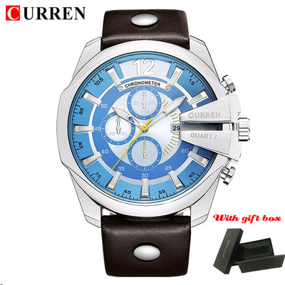 CURREN Луксозни мъжки часовници с голям циферблат Ежедневни външни часовници с кожена каишка за мъже Модни спортни водоустойчиви мъжки часовници