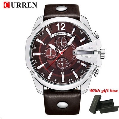 CURREN Луксозни мъжки часовници с голям циферблат Ежедневни външни часовници с кожена каишка за мъже Модни спортни водоустойчиви мъжки часовници