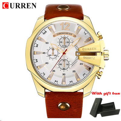 CURREN Луксозни мъжки часовници с голям циферблат Ежедневни външни часовници с кожена каишка за мъже Модни спортни водоустойчиви мъжки часовници