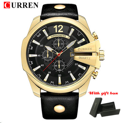 CURREN Луксозни мъжки часовници с голям циферблат Ежедневни външни часовници с кожена каишка за мъже Модни спортни водоустойчиви мъжки часовници