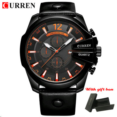 CURREN Луксозни мъжки часовници с голям циферблат Ежедневни външни часовници с кожена каишка за мъже Модни спортни водоустойчиви мъжки часовници