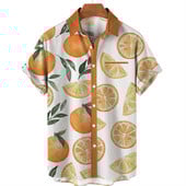 Vīriešu pogas, ielas apģērbi, augļu oranžs citronu krekls ar īsām piedurknēm Harajuku havajiešu krekls, pludmales tops