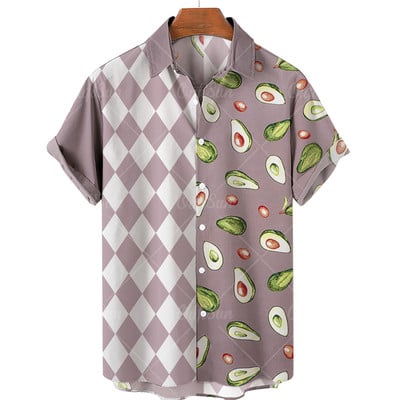 Vīriešu pogas, ielas apģērbi, augļu oranžs citronu krekls ar īsām piedurknēm Harajuku havajiešu krekls, pludmales tops