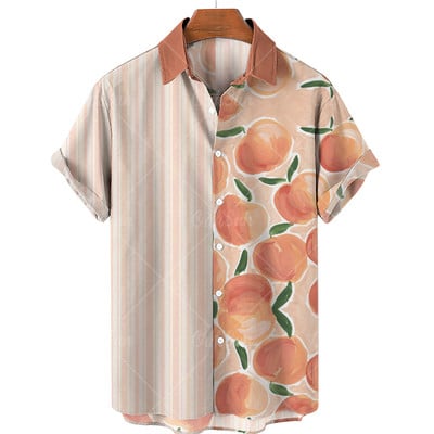 Vīriešu pogas, ielas apģērbi, augļu oranžs citronu krekls ar īsām piedurknēm Harajuku havajiešu krekls, pludmales tops