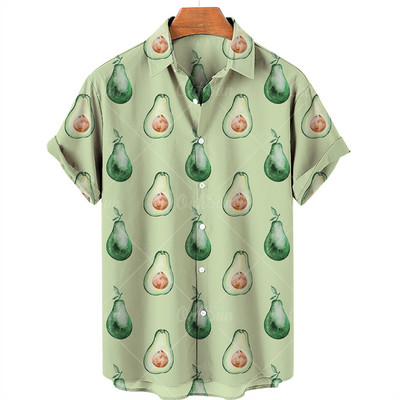 Vīriešu pogas, ielas apģērbi, augļu oranžs citronu krekls ar īsām piedurknēm Harajuku havajiešu krekls, pludmales tops