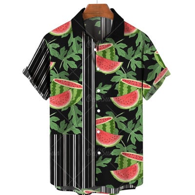 Vīriešu pogas, ielas apģērbi, augļu oranžs citronu krekls ar īsām piedurknēm Harajuku havajiešu krekls, pludmales tops