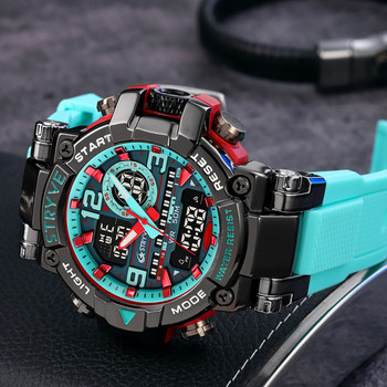 Нов часовник STRYVE за мъжки цифрово-аналогов календар с двойно движение Светещи водоустойчиви часовници Моден спортен мъжки часовник 8025
