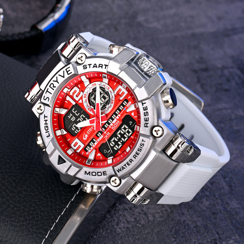 Jauns STRYVE pulkstenis vīriešiem, digitāli-analogs, divu kustību kalendārs, gaismas ūdensnecaurlaidīgi pulksteņi Modes sporta vīriešu pulkstenis 8025