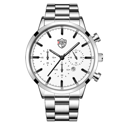 Zīmola luksusa sudraba nerūsējošā tērauda kvarca vīriešu pulksteņi vīriešu modes ādas kalendārs sporta rokas pulkstenis vīriešu gaismas pulkstenis