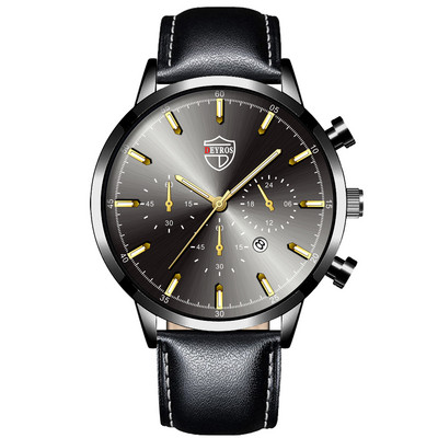 Zīmola luksusa sudraba nerūsējošā tērauda kvarca vīriešu pulksteņi vīriešu modes ādas kalendārs sporta rokas pulkstenis vīriešu gaismas pulkstenis