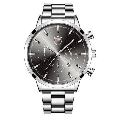 Zīmola luksusa sudraba nerūsējošā tērauda kvarca vīriešu pulksteņi vīriešu modes ādas kalendārs sporta rokas pulkstenis vīriešu gaismas pulkstenis