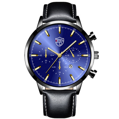 Zīmola luksusa sudraba nerūsējošā tērauda kvarca vīriešu pulksteņi vīriešu modes ādas kalendārs sporta rokas pulkstenis vīriešu gaismas pulkstenis