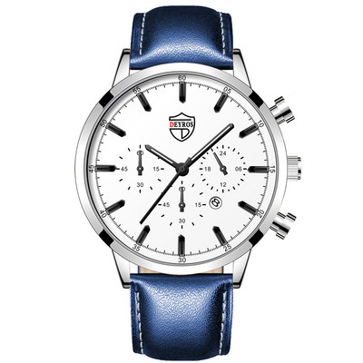 Zīmola luksusa sudraba nerūsējošā tērauda kvarca vīriešu pulksteņi vīriešu modes ādas kalendārs sporta rokas pulkstenis vīriešu gaismas pulkstenis