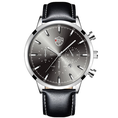 Zīmola luksusa sudraba nerūsējošā tērauda kvarca vīriešu pulksteņi vīriešu modes ādas kalendārs sporta rokas pulkstenis vīriešu gaismas pulkstenis