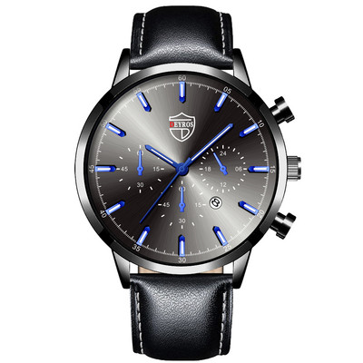 Zīmola luksusa sudraba nerūsējošā tērauda kvarca vīriešu pulksteņi vīriešu modes ādas kalendārs sporta rokas pulkstenis vīriešu gaismas pulkstenis