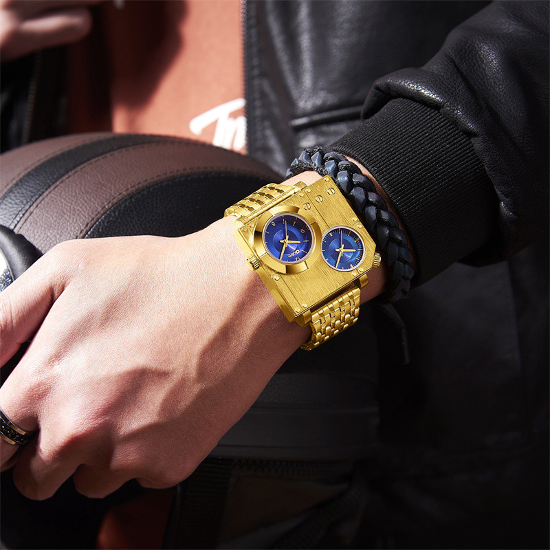 Oulm zīmola Cool unikālie vīriešu pulksteņi no nerūsējošā tērauda vīriešu liela kvarca rokas pulkstenis divu laika zonu sporta pulkstenis Relogio Masculino