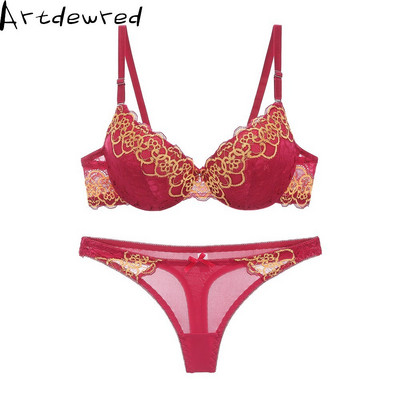 Hot Σέξι Σετ Εσωρούχων με Κεντητό Σουτιέν ABC Cup Νέο καλής ποιότητας Γυναικείο Σετ σουτιέν Push Up Lace Σετ στρινγκ σουτιέν