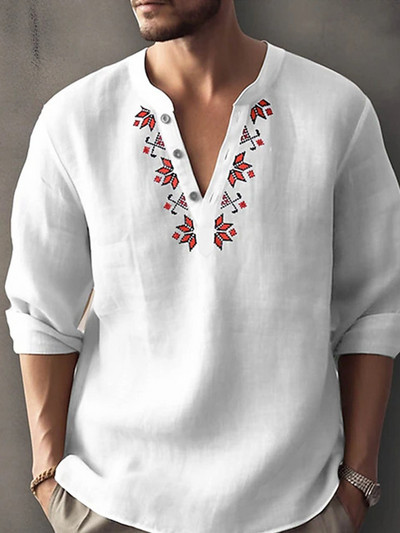 Vyriški marškiniai Lininiai marškinių stovas apykaklės grafiniai spaudiniai geometriniai balta rožinė mėlyna chaki lauko gatvės spaudiniai drabužiai ilgomis rankovėmis