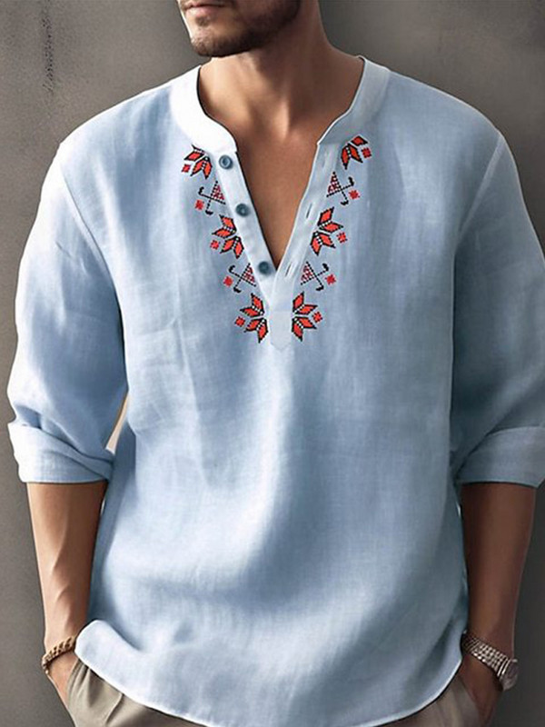 Vyriški marškiniai Lininiai marškinių stovas apykaklės grafiniai spaudiniai geometriniai balta rožinė mėlyna chaki lauko gatvės spaudiniai drabužiai ilgomis rankovėmis