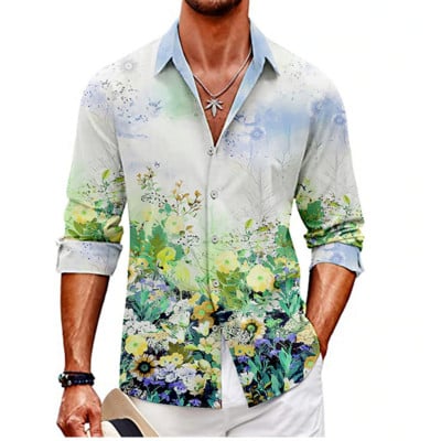 Meeste topssärk vabaaja moesuund, lilleline HD mustriga kõrgkvaliteetne pehme mugav kangas 2023. aasta disainiga revääriga särk