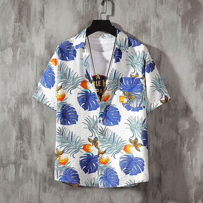 Νέο ανδρικό λινό κοντομάνικο πουκάμισο Ανδρικό πουκάμισο φλοράλ κοντομάνικο casual πουκάμισο Ανδρικό πουκάμισο σε λεπτή γραμμή με κομψό στάμπα τριαντάφυλλου