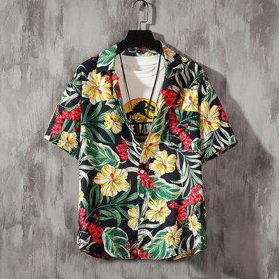 Νέο ανδρικό λινό κοντομάνικο πουκάμισο Ανδρικό πουκάμισο φλοράλ κοντομάνικο casual πουκάμισο Ανδρικό πουκάμισο σε λεπτή γραμμή με κομψό στάμπα τριαντάφυλλου